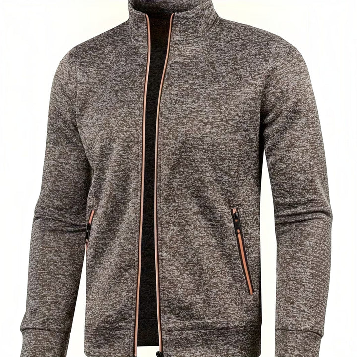 Black men's long sleeve knit pullover, high neck, versatile for elegant layering.