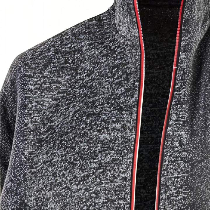 Grey men's comfortable knit pullover, high neck design for cozy winter wear.