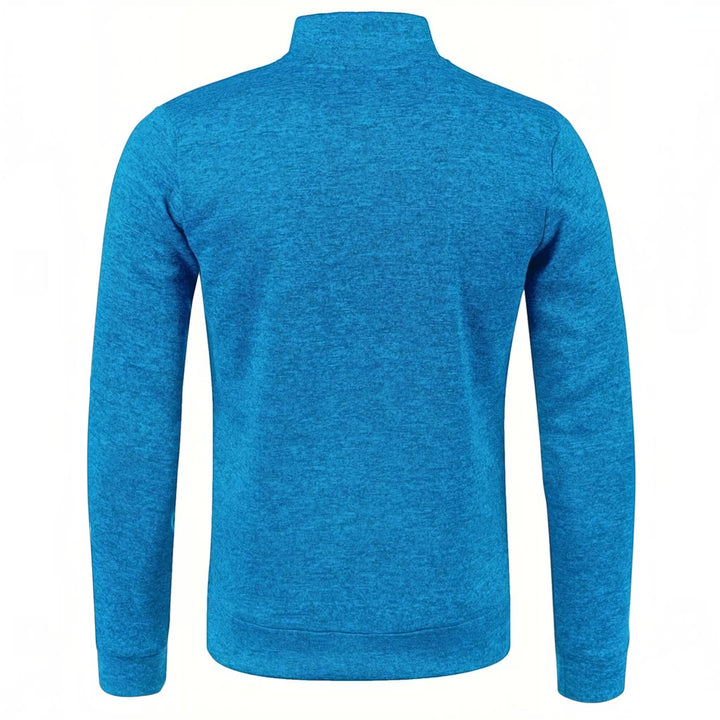 Men's navy high neck knit sweater, ideal for layering and smart casual outfits.