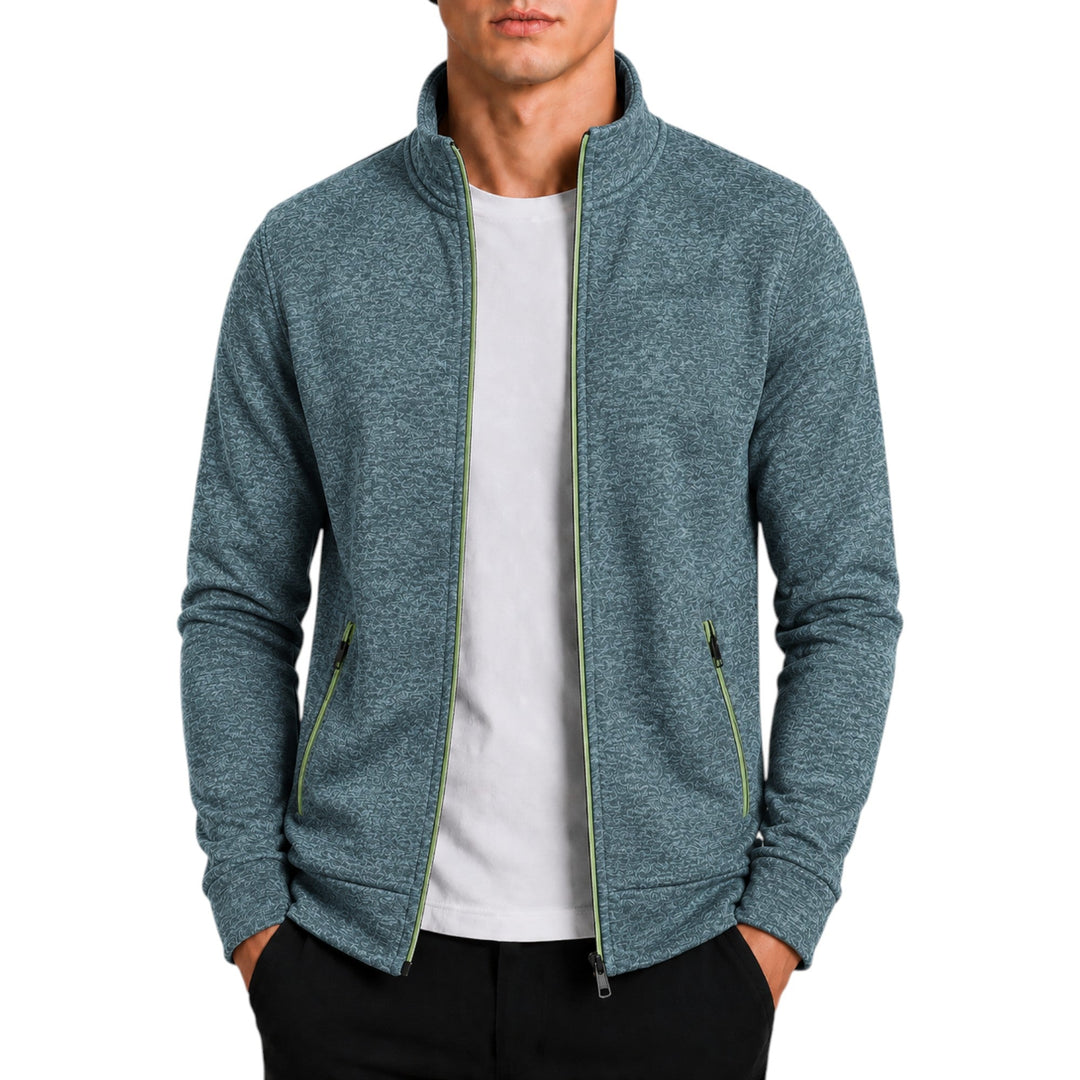 Grey men's knit sweater, high neck, long sleeve, a versatile addition to any wardrobe.