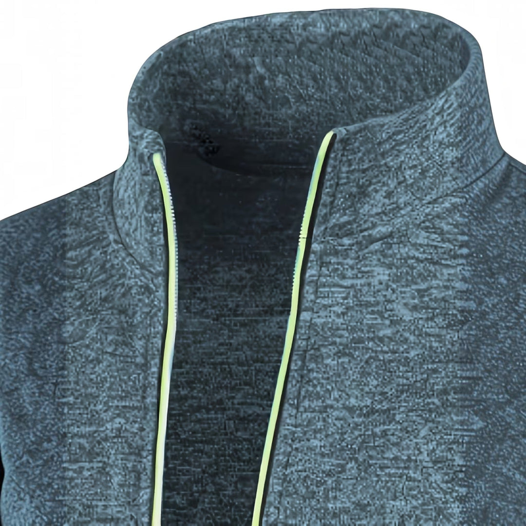 Men's long sleeve high neck knit sweater in navy, combining comfort & classic appeal.