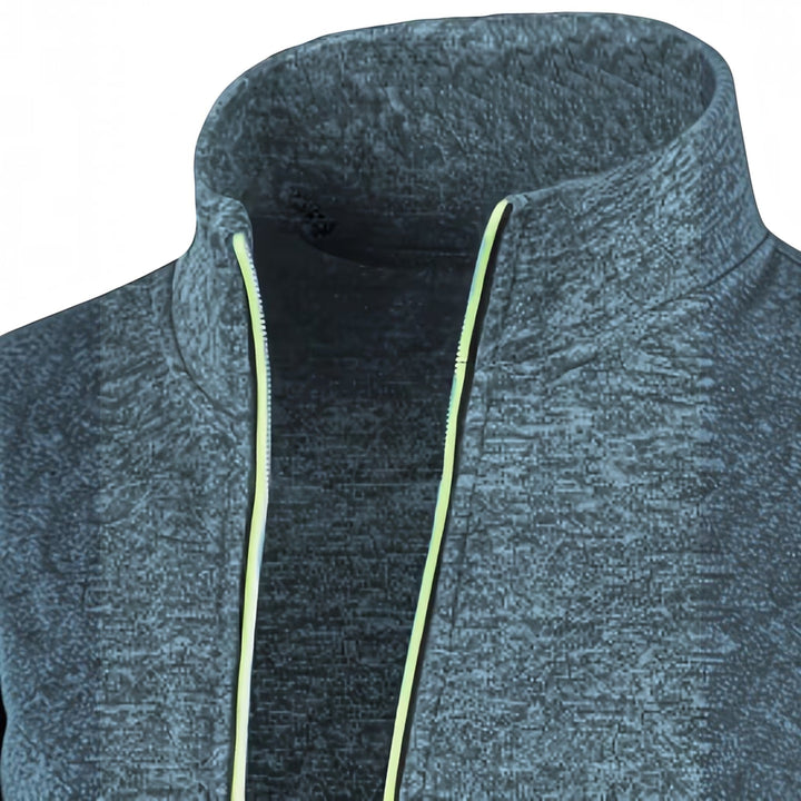 Men's long sleeve high neck knit sweater in navy, combining comfort & classic appeal.