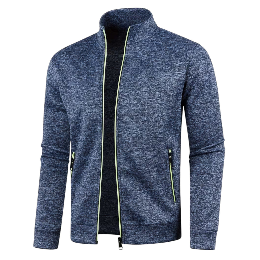 Cozy men's knit pullover with high neck, a warm long sleeve essential for cold days.
