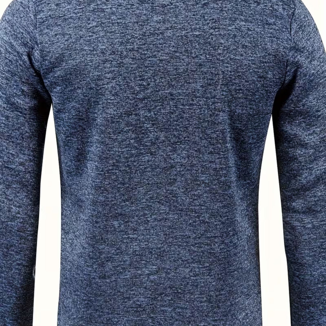 Warm grey men's knit high neck pullover, ideal for casual winter style.