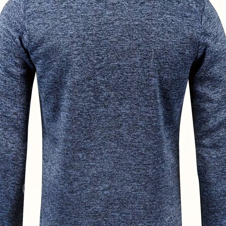 Warm grey men's knit high neck pullover, ideal for casual winter style.