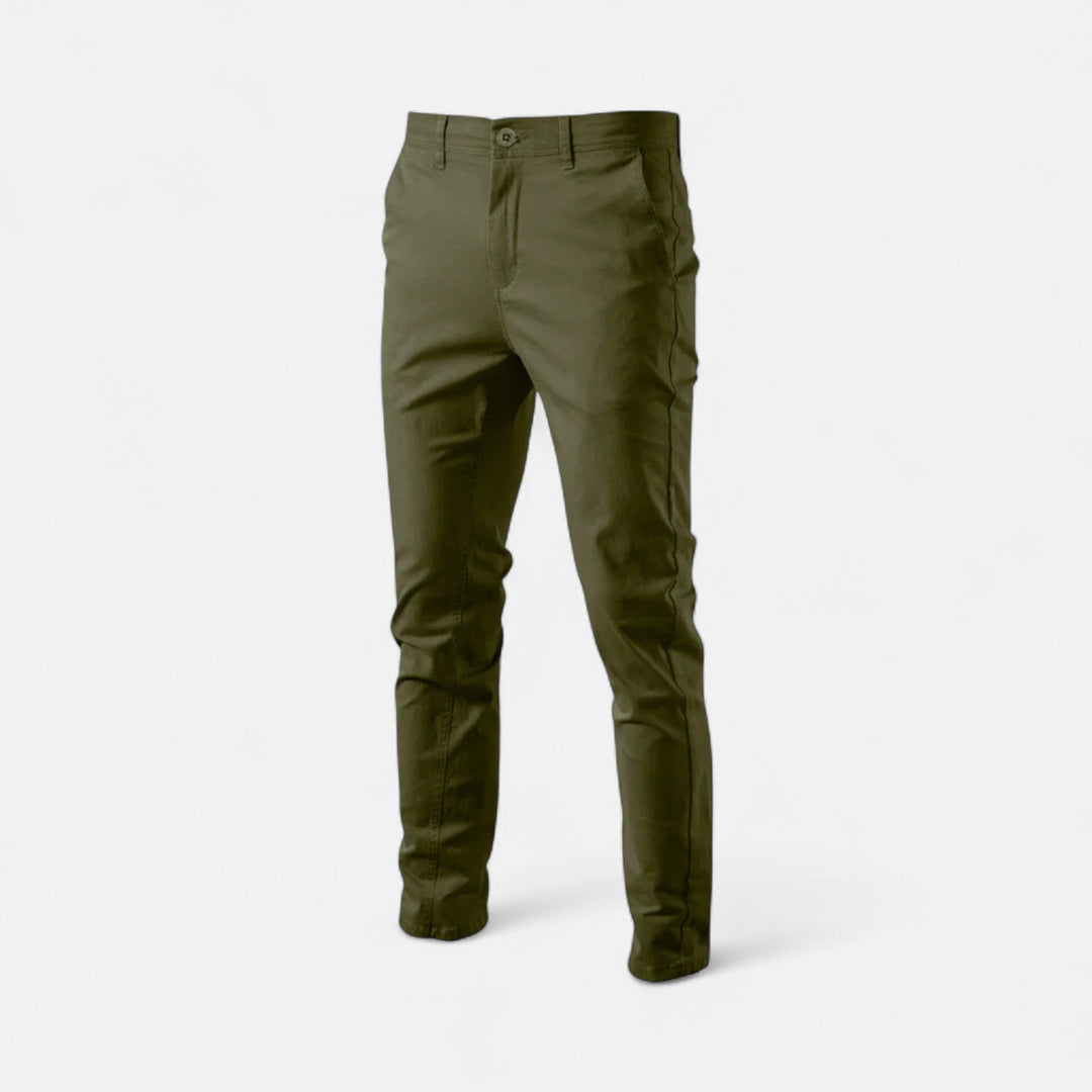 Men's navy smart casual chinos, tailored fit, versatile for work and weekend.