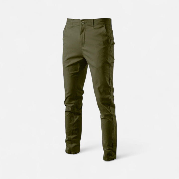 Men's navy smart casual chinos, tailored fit, versatile for work and weekend.