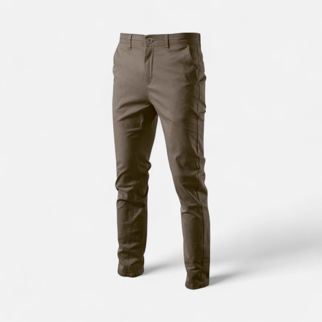Grey men's smart casual chinos, perfect for travel wear and stylish outfits.