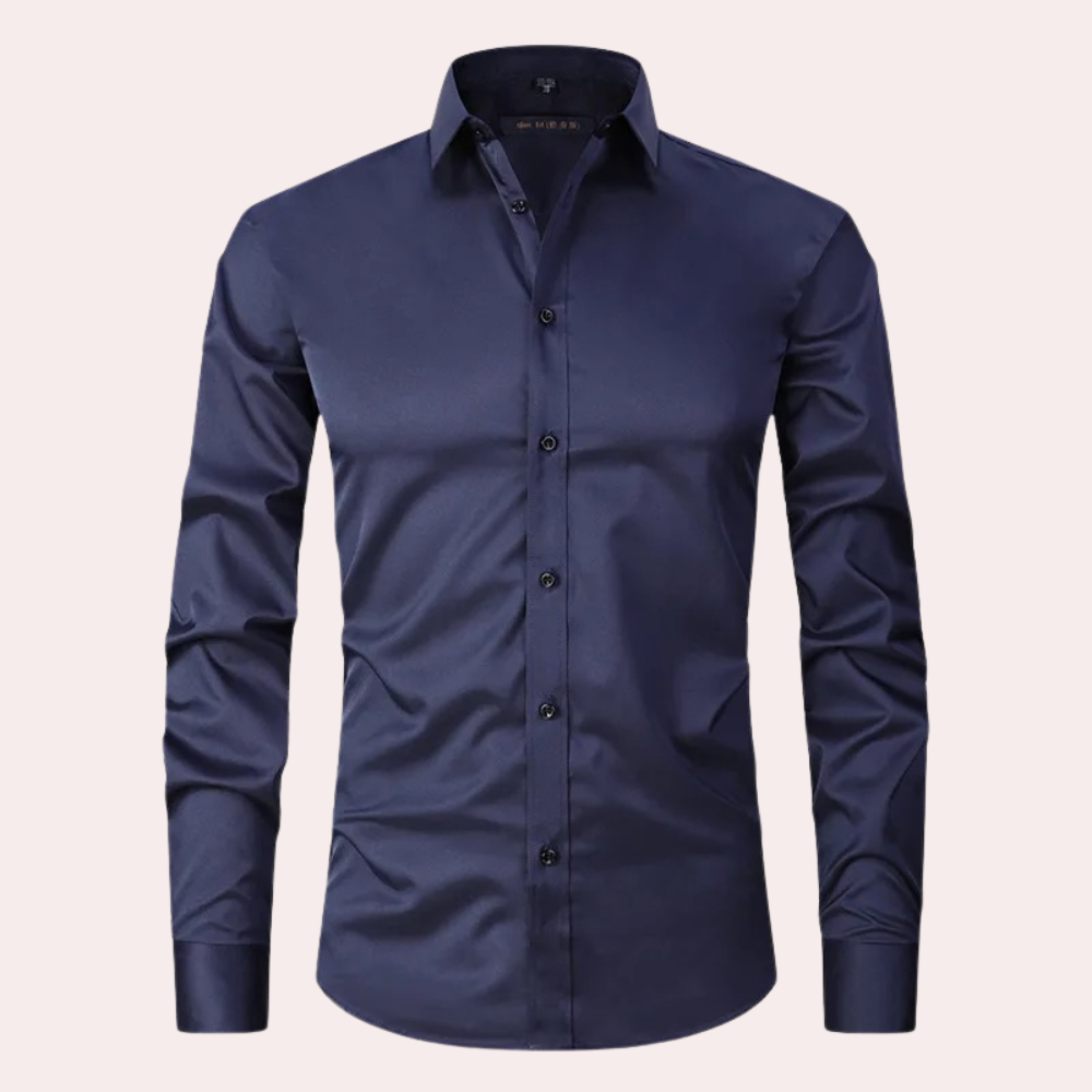 Slim fit long sleeve men's dress shirt. Modern style with stretch fabric for comfort & non-iron convenience.