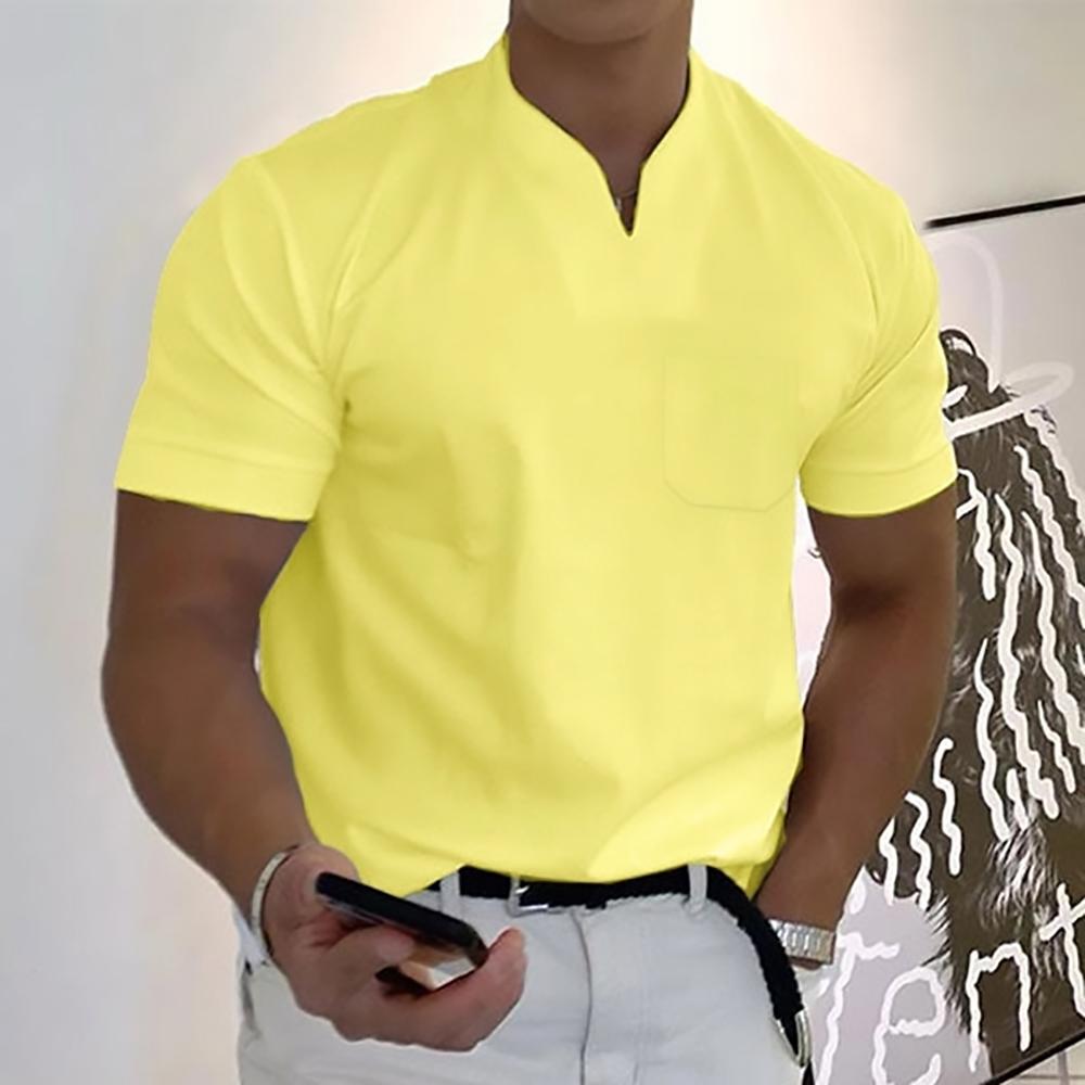 Elevate your menswear with this casual short sleeve polo, featuring a trendy notch collar.