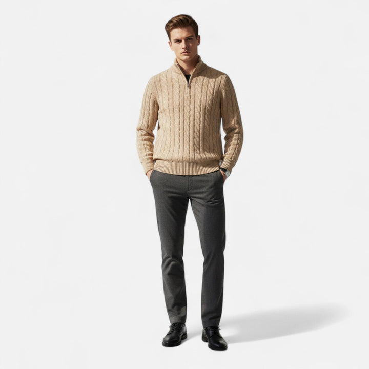 Elegant casual half-zip sweater for men, refined comfort and heritage style