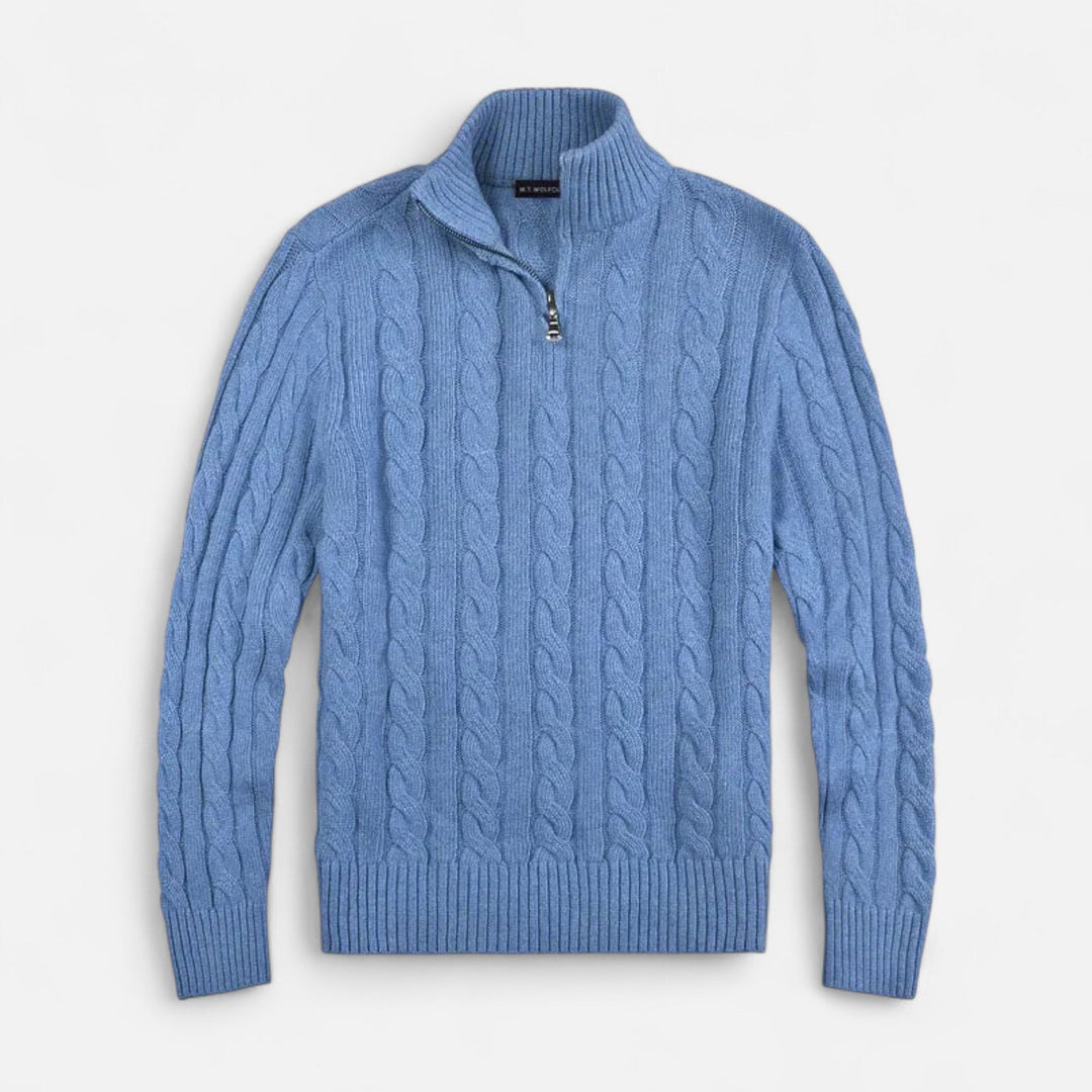 Men's sophisticated half-zip knitwear, embodying old money aesthetic