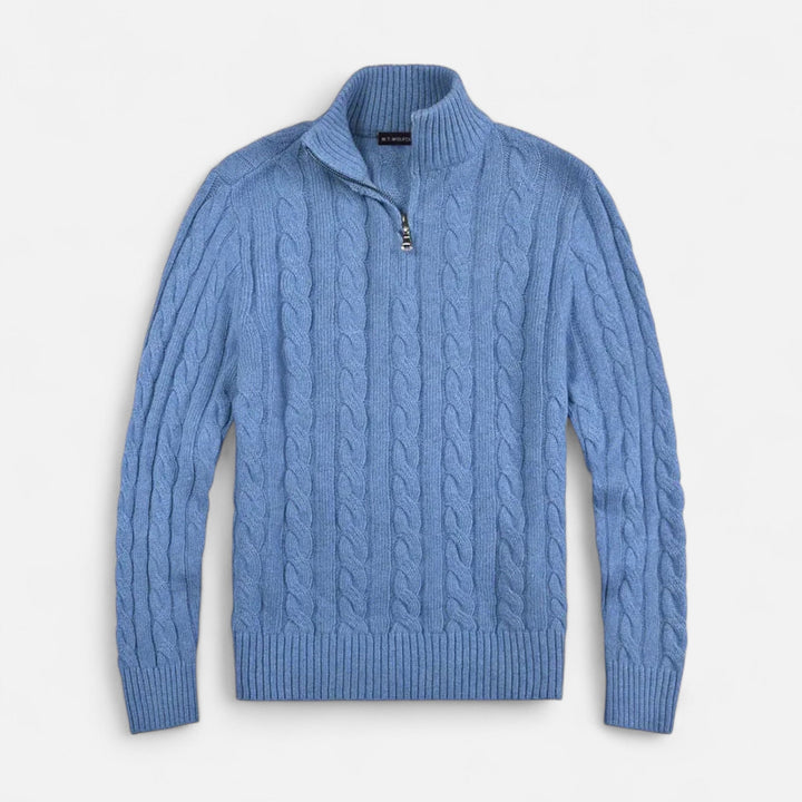 Men's sophisticated half-zip knitwear, embodying old money aesthetic