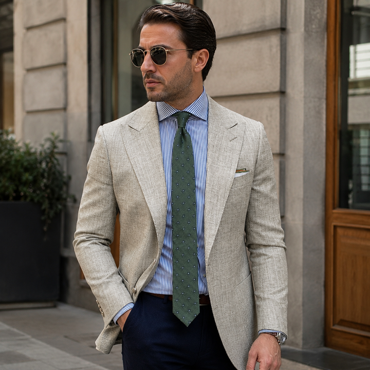 Men's Orson tailored textured blazer jacket, perfect lightweight spring outerwear for smart casual menswear.