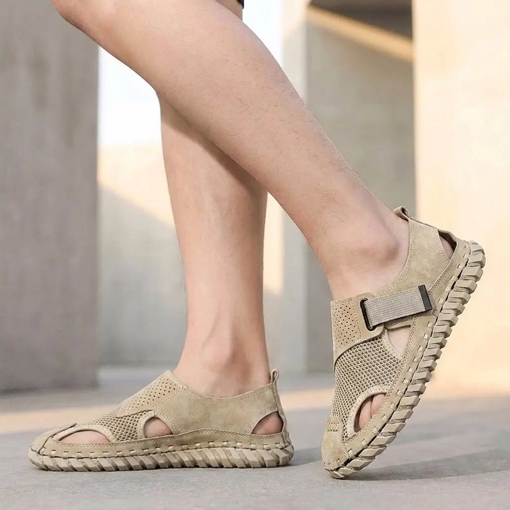 Men's orthopedic closed-toe fisherman sandals, breathable design, arch support for all-day comfort & casual wear.