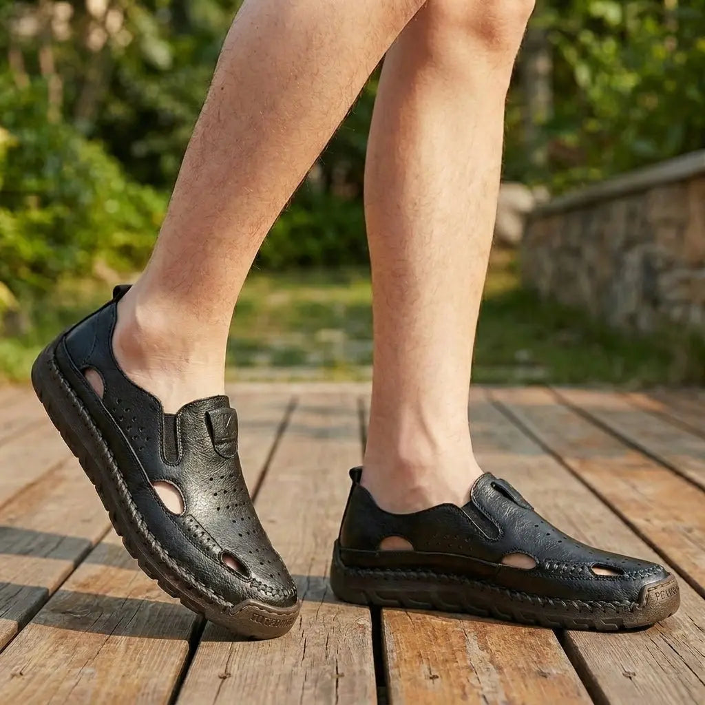 Comfortable men's slip-on orthopedic closed-toe sandals offering excellent arch support for daily foot health.