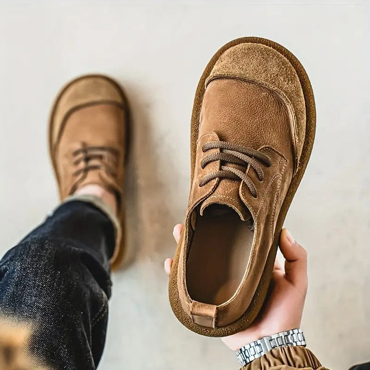 Men's orthopedic comfort shoes worn, demonstrating stylish look & essential foot support for daily wear.