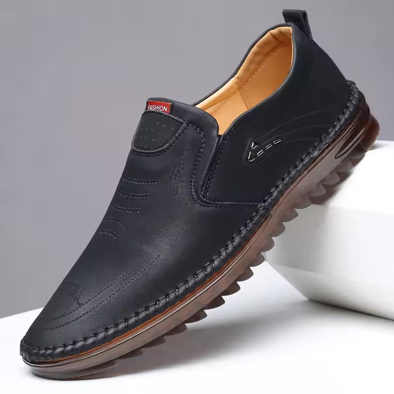 Interior view of men's orthopedic shoes, showing cushioned insole with arch support for superior pain relief.