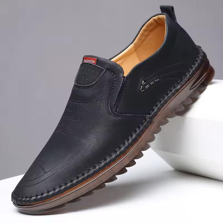 Interior view of men's orthopedic shoes, showing cushioned insole with arch support for superior pain relief.