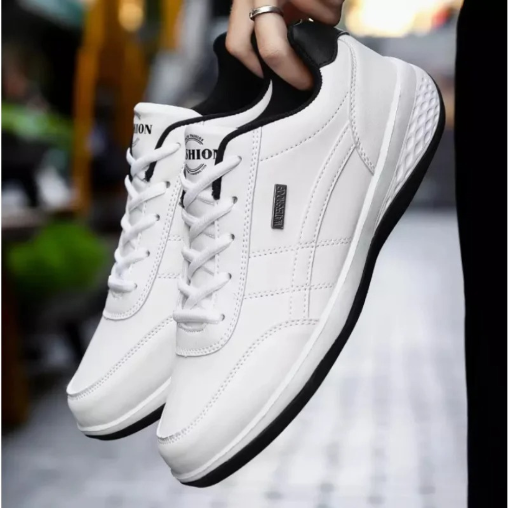 Men's active orthopedic sneakers in dynamic pose, designed for walking & casual daily activities with support.