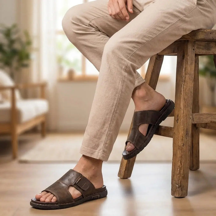 Casual men's wide fit slide sandals, perfect for summer comfort & foot health.
