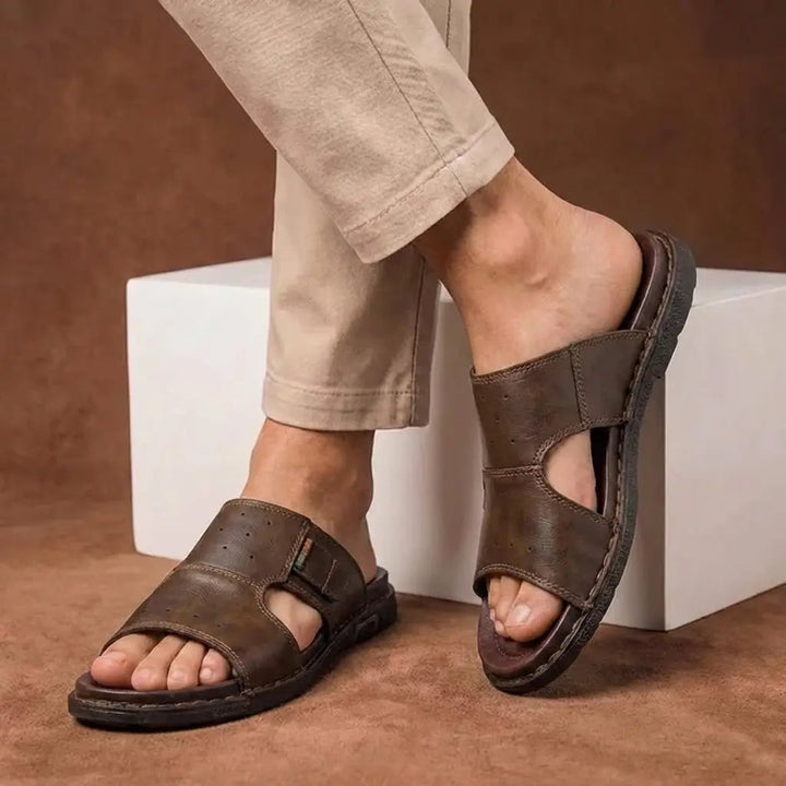 Slip-on men's orthopedic sandals, designed for wide feet & all-day comfort.