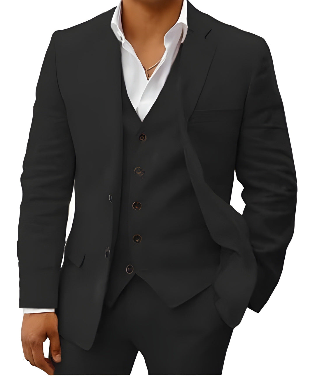 Elegant black Otis suit for men, featuring a classic waistcoat for a polished look.