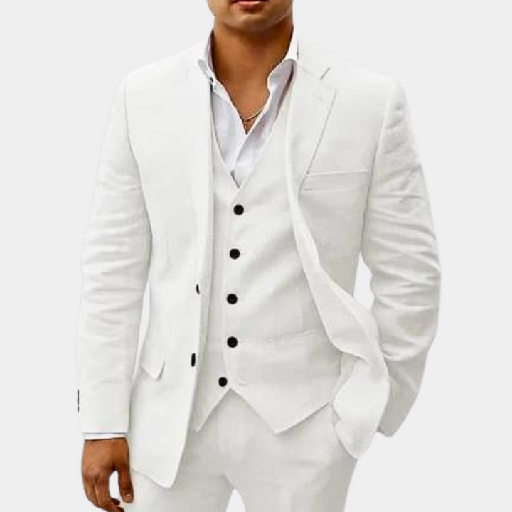 Tailored fit of the Otis men's three-piece suit, showcasing modern elegance.
