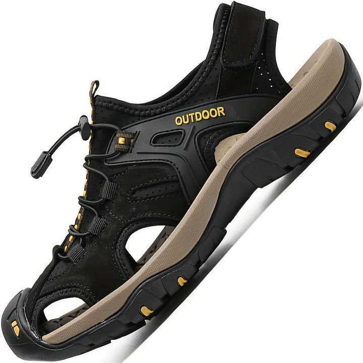 Men's outdoor walking sandals with closed toe, non-slip sole, and breathable design for hiking comfort.