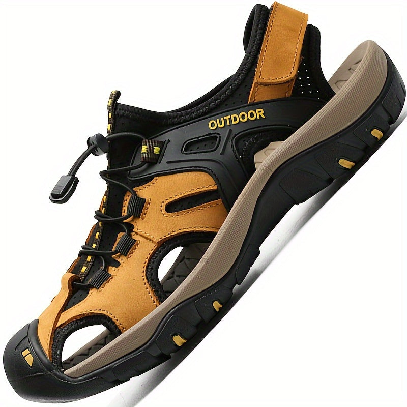 Rugged men's closed-toe outdoor sandals with non-slip sole, ideal for walking, hiking, and adventure.