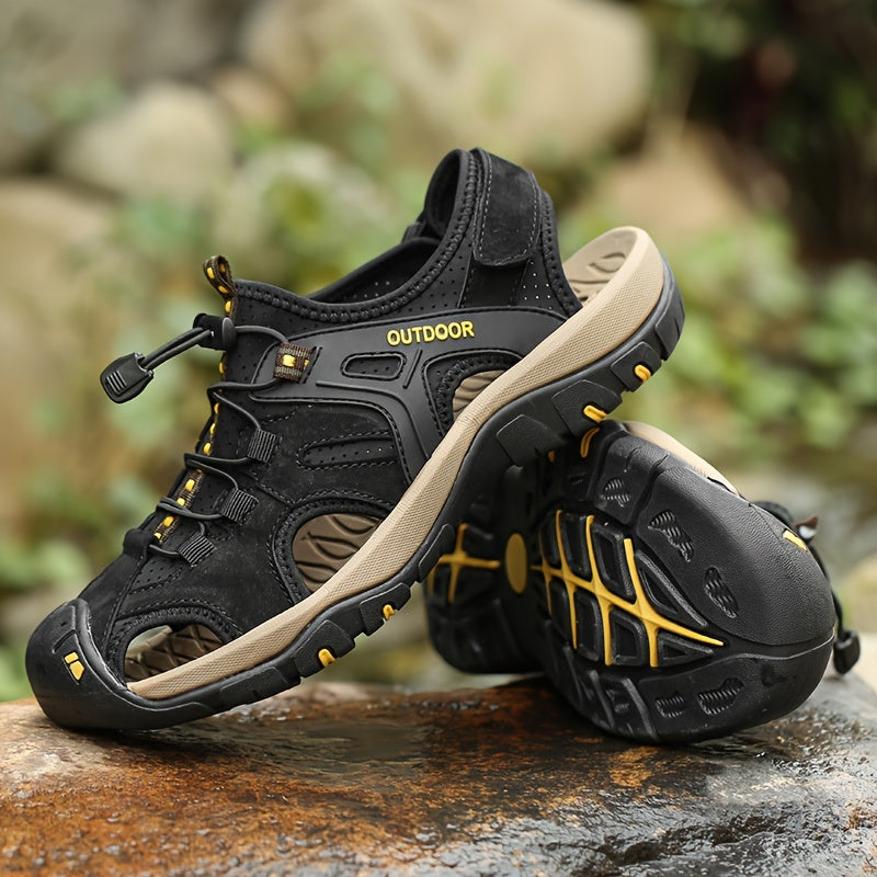 Versatile men's closed-toe walking sandals with a non-slip sole, perfect for outdoor activities & everyday wear.