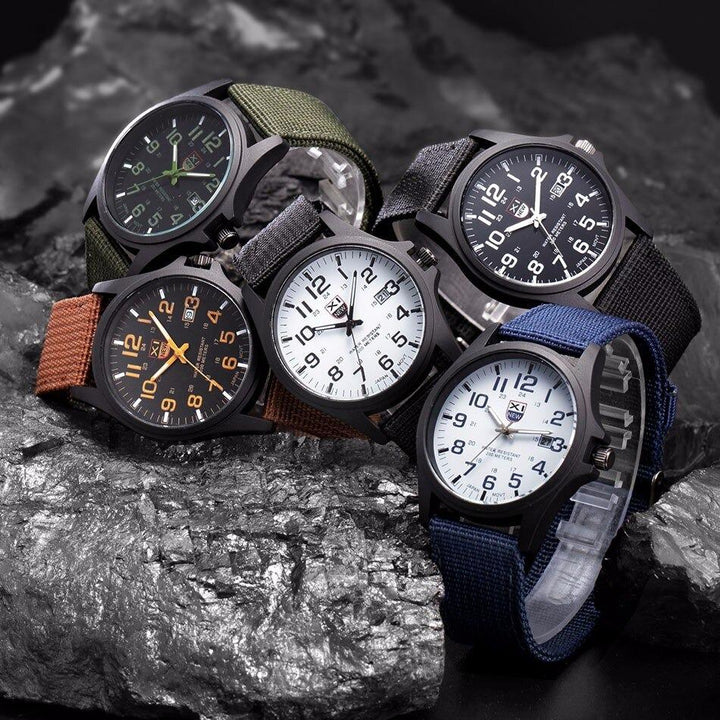 Action shot of the men's sport watch in an outdoor setting, highlighting its resilience.