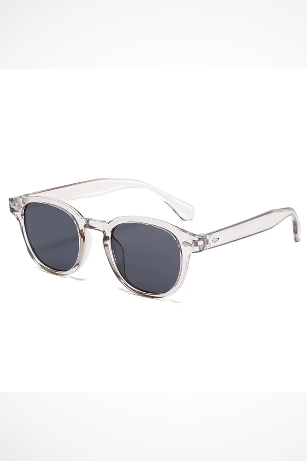 Men's fashion accessory: oval thick frame sunglasses with sleek tinted lenses.