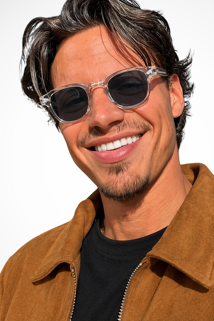 Durable men's oval sunglasses, thick frame, tinted lenses for everyday eye protection.