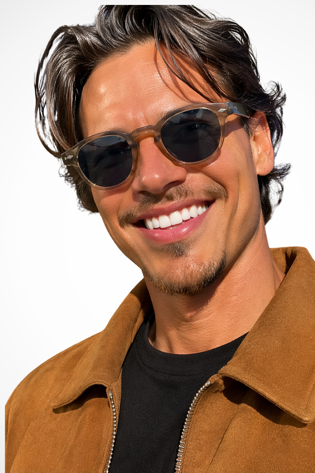Men's thick frame oval sunglasses featuring tinted lenses, a stylish eye accessory.