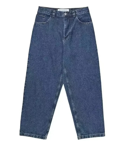Men's oversize baggy skater jeans in dark wash denim, loose fit streetwear style.
