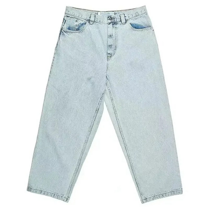 Model wearing casual oversize baggy jeans for men, perfect for streetwear looks.