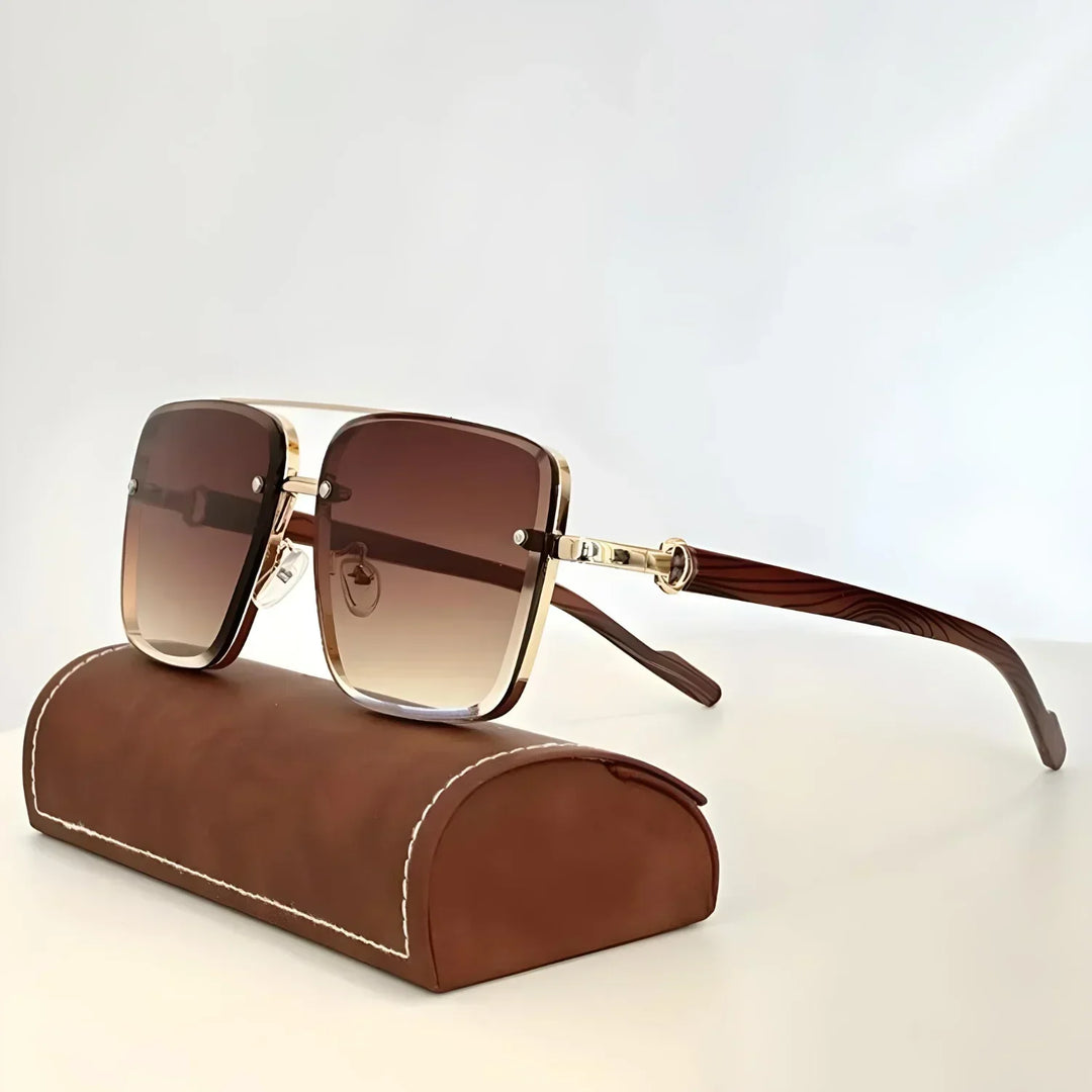 Stylish men's oversized aviator sunglasses, perfect for summer. Features UV protection and unique wooden temples.