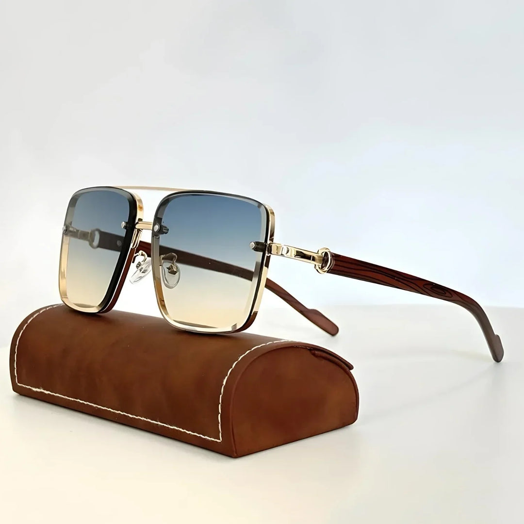 Premium men's oversized aviator sunglasses, ideal for summer style. Includes UV protection, gradient lenses, and wooden temples.