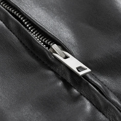Front view of a men's oversized leather bomber jacket, a key layering piece.