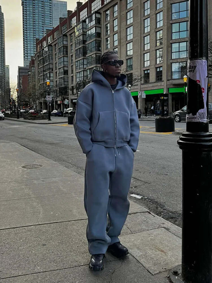 Relaxed men's loungewear hoodie and jogger set in an oversized fit, perfect for casual comfort & home.
