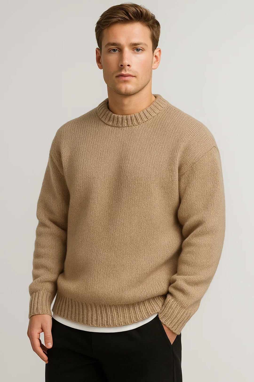 Casual men's oversized crew neck pullover sweater. Relaxed fit for maximum comfort and modern style.