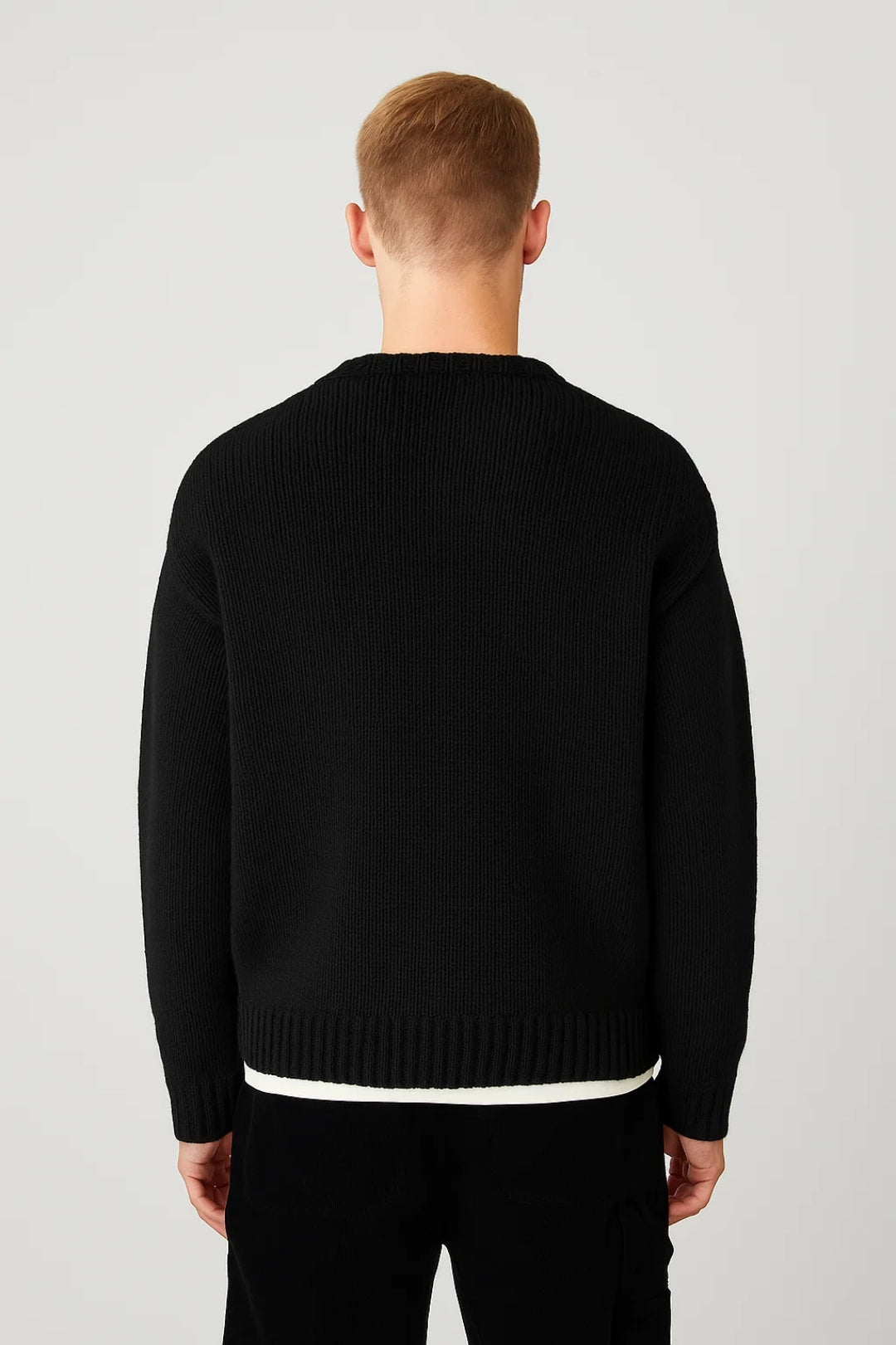 Soft knit men's oversized crew neck sweater. A warm, comfortable pullover perfect for fall and winter style.