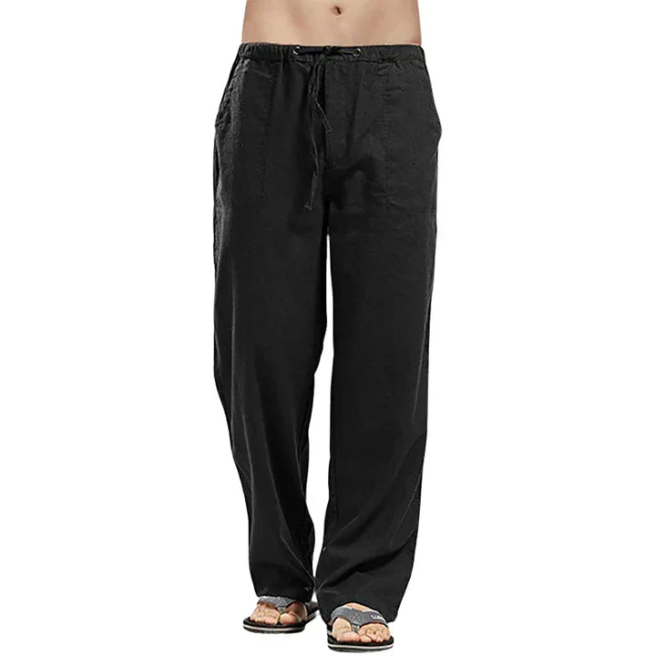Relaxed fit men's casual pants, breathable & comfortable. Perfect wide-leg drawstring design for summer fashion.