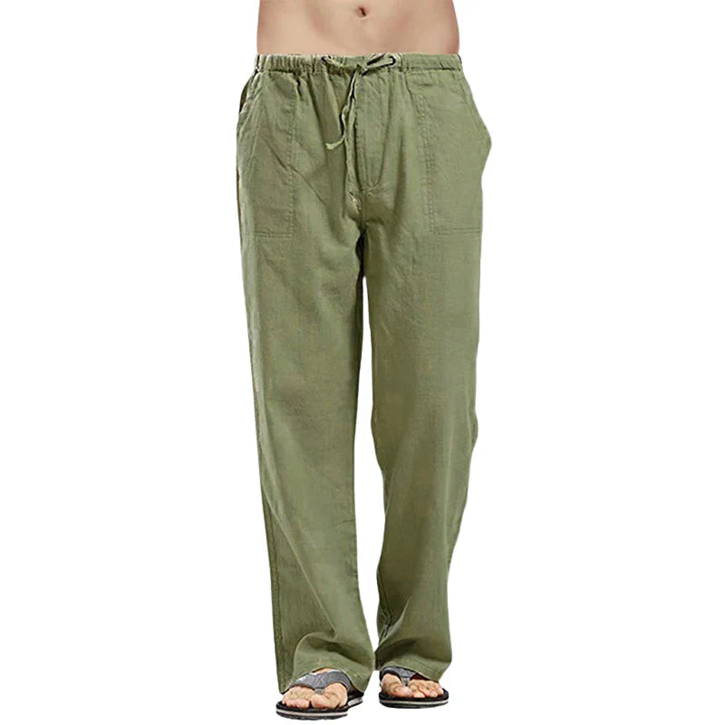 Lightweight men's oversized pants with an adjustable drawstring waist. Breathable fabric for summer comfort.