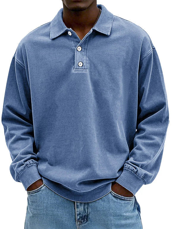 Men's oversized long sleeve polo shirt, relaxed fit, perfect for casual wear & everyday fashion.