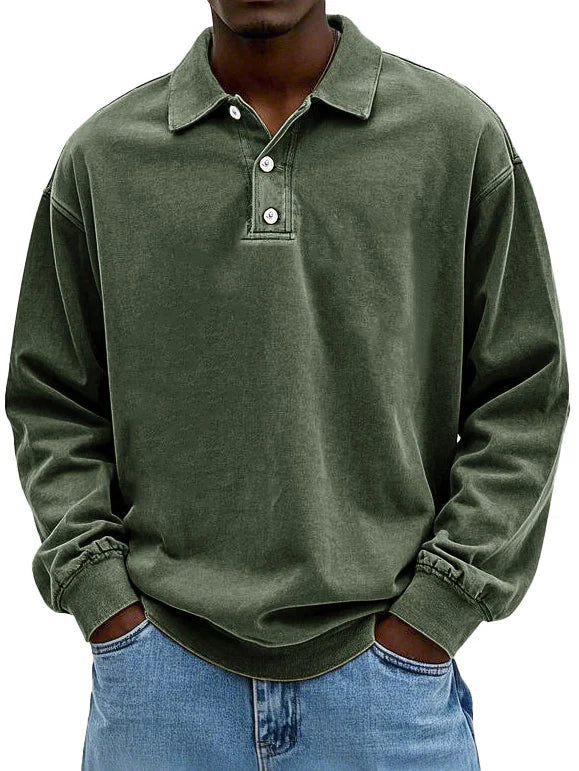 Men's casual oversized long sleeve polo shirt, relaxed fit, perfect for versatile layering and everyday style.