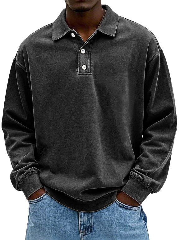 Men's long sleeve oversized polo shirt, relaxed fit, collared casual top, essential for everyday fashion.