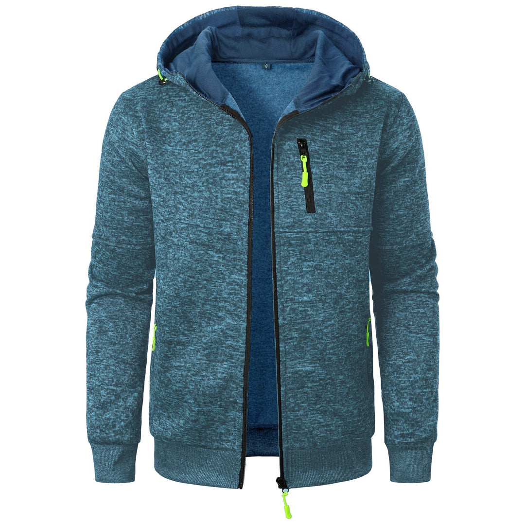 Long-sleeve men's patterned zip hoodie, perfect for stylish, relaxed layering.