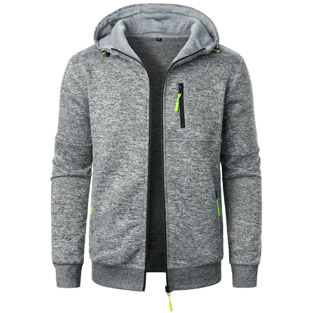 Casual men's long-sleeve patterned zip hoodie for relaxed everyday style.